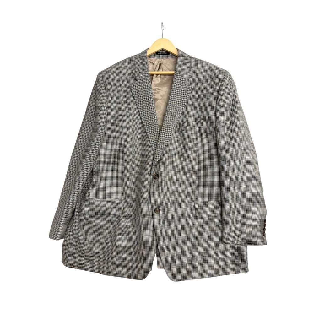 Lauren‎ Ralph Lauren Mens 48R Silk Wool Houndstooth Blazer Sport Coat Tan Blue